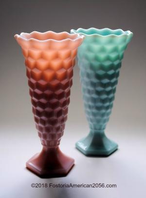 Fostoria American Bud Vases - Peach and Aqua