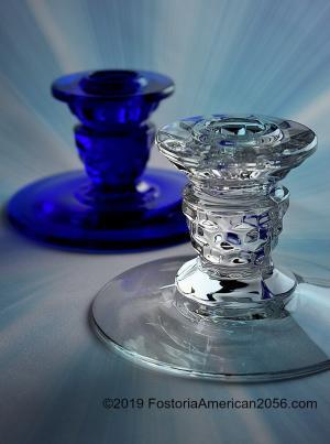 Fostoria | American | 3" Candlesticks | Crystal and Cobalt