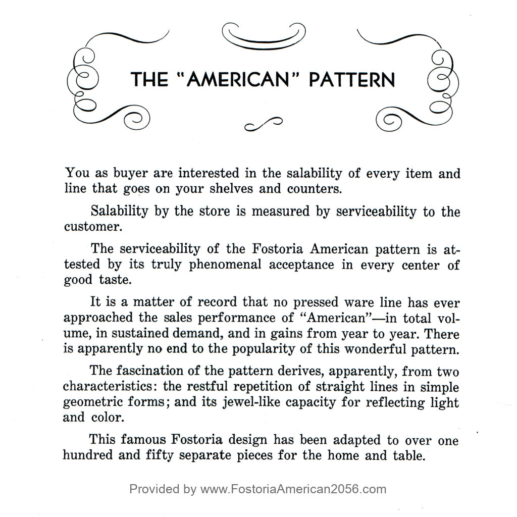 Fostoria No. 2056 American Pattern - 1936 Catalog