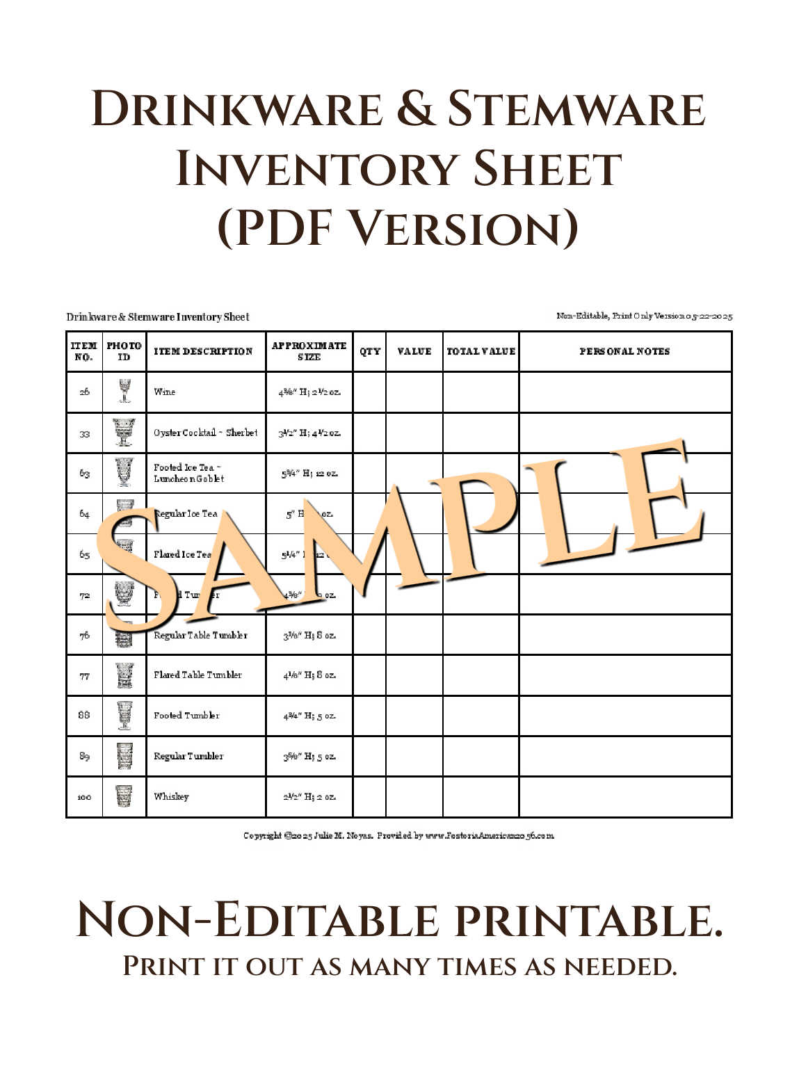 Fostoria American Drinkware & Stemware Inventory
